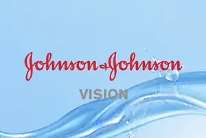 Johnson &amp; Johnson Vision brand logo with a water droplet
