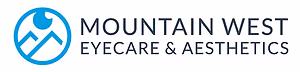 Mountain West Eyecare and Aesthetics logo featuring a blue icon of a mountain silhouette
