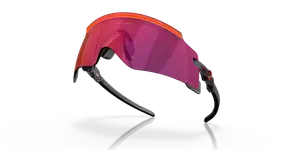 Cycling sunglasses with red and purple lenses on a black background