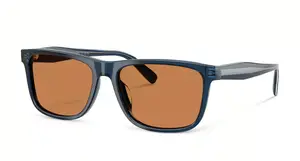 Sunglasses model with brown lenses and blue frame from Persol in a white background