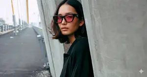Woman standing on a bridge wearing sunglasses