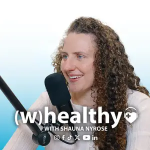 Shauna Nyrose with curly hair smiles into a microphone with the text Healthy and Shauna Nyrose in front of her
