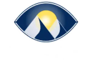 Company logo with eye shape and mountain silhouette