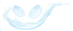 Blue contact lens floating in water