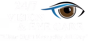 Illustration of a brown eye with a blue lower lash line.