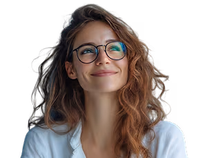 Close up of a Raleigh eye care patient wearing eyeglasses and smiling