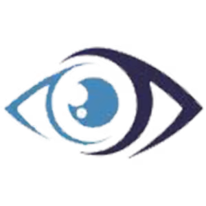 Blue eye icon with a wave pattern and a dot in the center