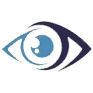 Blue eye icon with a wave pattern and a dot in the center