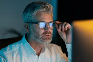business man adjusting glasses
