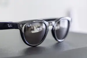 A close up of Rayban smart sunglasses on a table