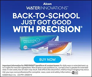 Alcon Water Innovations back-to-school promotion for Precision lenses with buy now button