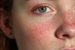 Woman with skin rash around her nose