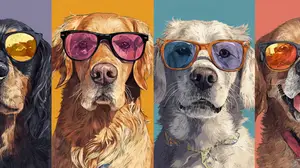 Four dogs with sunglasses