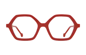 Red geometric-shaped glasses with white inner frames