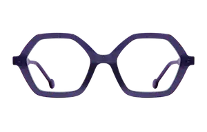 A pair of purple octagonal glasses with curved lenses