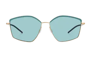 Image of a pair of sunglasses with brown frames and light blue lenses on a black background