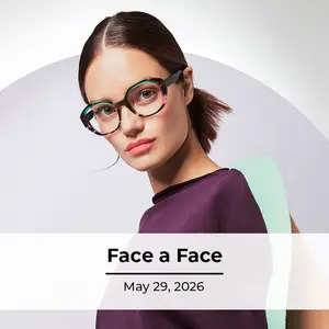 An image of a woman wearing eyeglasses with the words Face a Face and the date May 29, 2026