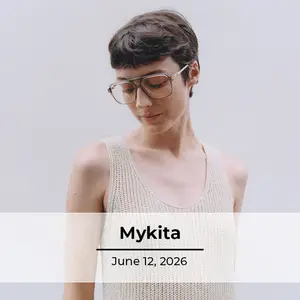 A woman wearing glasses and a sleeveless top with the text Mykita and June 12, 2026