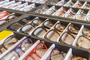 A photo of glasses on display in a shop