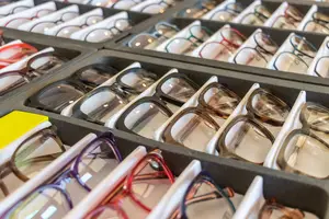 A photo of glasses on display in a shop