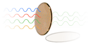 Illustration of light waves interacting with a gold mirror and a semiconductor chip