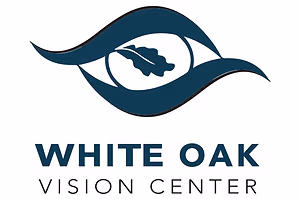 White Oak Vision Center logo featuring an eye with a leaf in the center