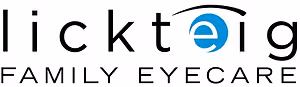 Lickteig Family Eyecare logo with blue eye icon