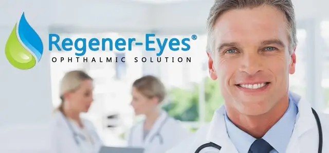 An ophthalmologist with the Regener-Eyes logo