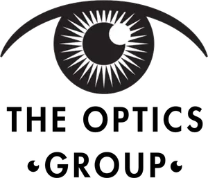 The Optics Group logo features a stylized eye with a sunburst effect in black and white