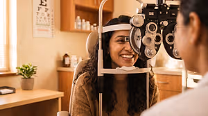 Woman getting her eyes checked at the optometrist's office