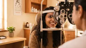 Woman getting her eyes checked at the optometrist's office