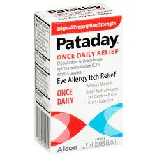 A box of Pataday Once Daily Relief eye allergy itch relief medication by Alcon.
