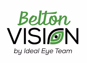 Belton Vision by Ideal Eye Team logo featuring a green eye icon and black text on a white background