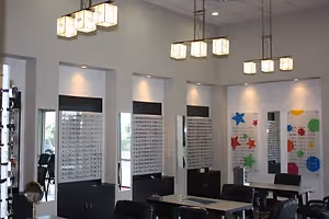 Buda Vision Interior with eye glasses on display