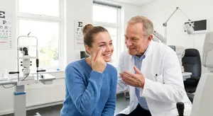 A female patient with an optometrist