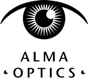 Alma Optics logo featuring an eye with sunburst pattern
