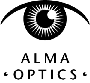 Alma Optics logo featuring an eye with sunburst pattern