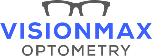 VisionMax Optometry logo featuring a pair of glasses with the text 'VisionMax Optometry' in blue