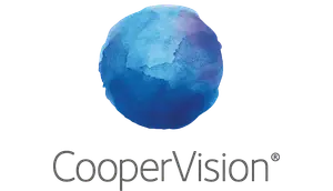 CooperVision logo with a blue sphere on a black background