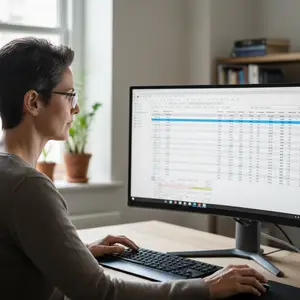 woman working on a computer with a spreadsheet on the screen