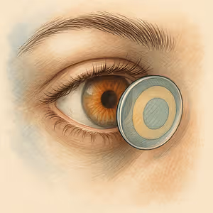 Illustration of a human eye with a contact lens in place