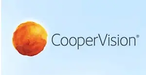 CooperVision logo featuring an orange sphere on a blue background