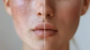 woman with sun damage on face before and after treatment
