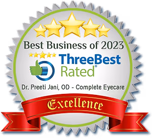 Three Best Rated logo for Best Businesses of 2023 award for Dr. Preeti Jani, OD, Complete Eyecare