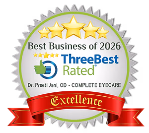 ThreeBestRated Excellence Award for Best Business of 2026 for Dr. Preeti Jani, OD - Complete Eyecare