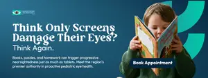 Think Only Screens Damage Their Eyes? Think Again. Books, puzzles, and homework can trigger progressive nearsightedness just as much as tablets, Meet the region's premier authority in proactive pediatric eye health.
