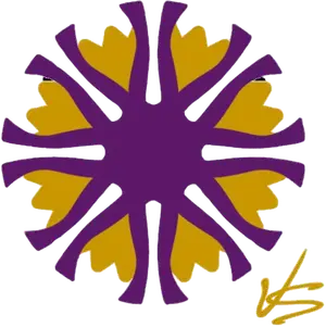 A circular pattern with purple and yellow colors on a black background.