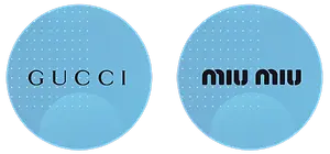 Gucci and Miu Miu logos on a black background