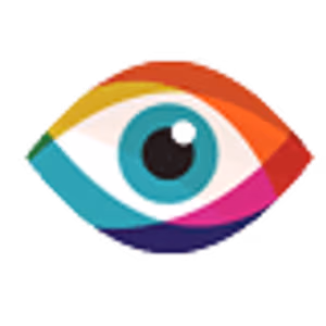 colorful eye with iris in rainbow colors and black pupil