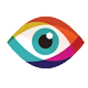 colorful eye with iris in rainbow colors and black pupil